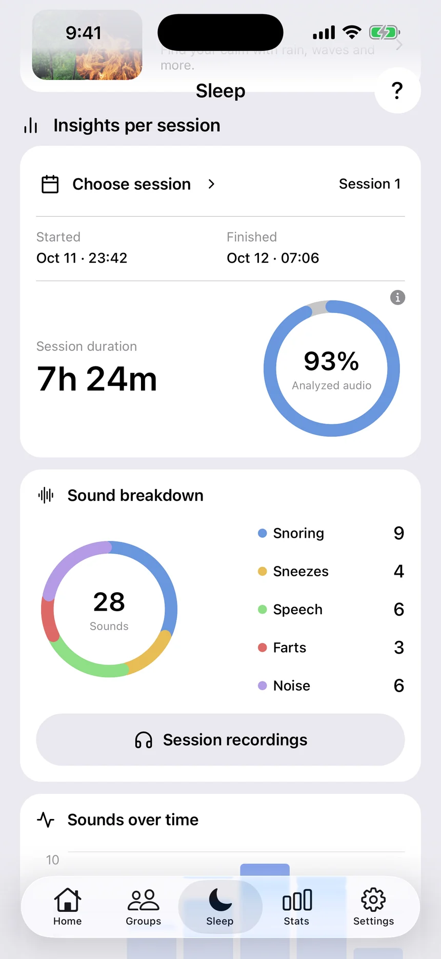The sounds Alarmco heard during a night of sleep tracking
